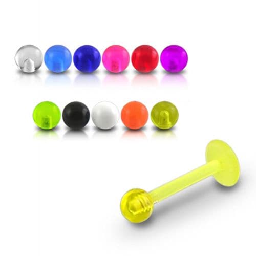 Yellow UV Labret with Plain UV Ball (Pack of 10) - Monster Piercing