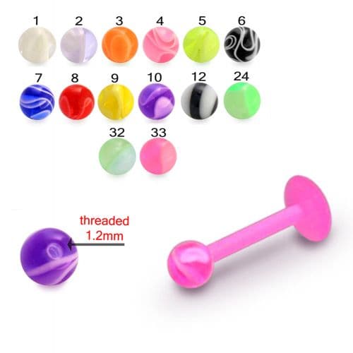 Pink UV Labret with Spiral UV Ball (Pack of 10) - Monster Piercing