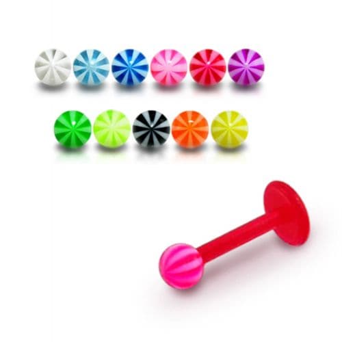 Red UV Labret with Circus UV Ball (Pack of 10) - Monster Piercing