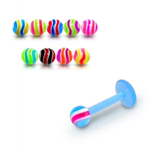 Blue UV Labret with Wavy Striped UV Ball (Pack of 10) - Monster Piercing