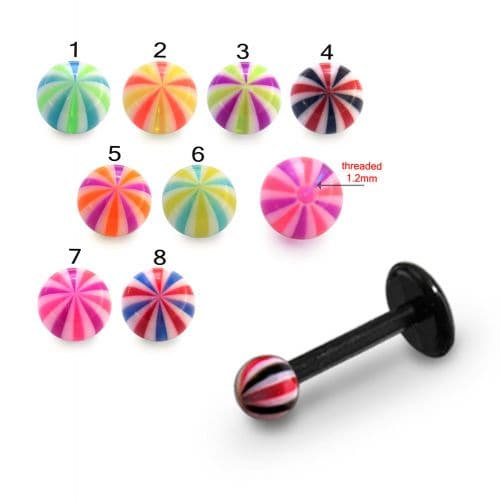 Black UV Labret with Circus UV Ball (Pack of 10) - Monster Piercing