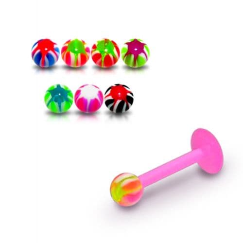 Pink UV Labret with Tye-Dye UV Ball (Pack of 10) - Monster Piercing