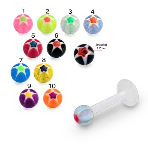 White UV Labret with Starshine UV Ball (Pack of 10) - Monster Piercing