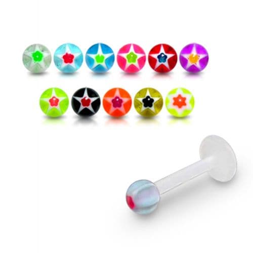 White UV Labret with Starshine UV Ball (Pack of 10) - Monster Piercing