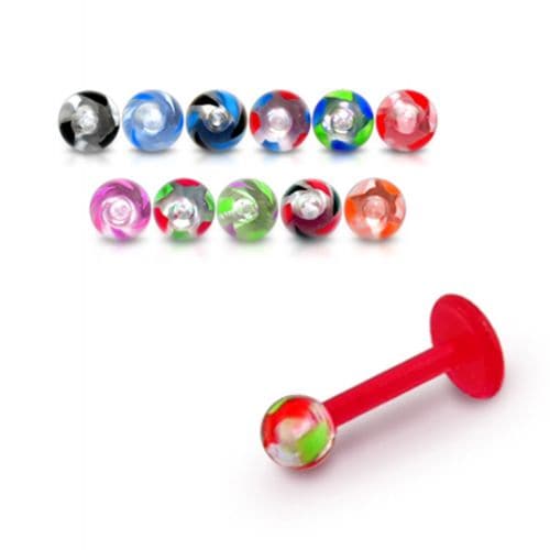 Red UV Labret with Marble UV Ball (Pack of 10) - Monster Piercing