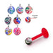 Red UV Labret with Multi-Coloured UV Ball (Pack of 10) - Monster Piercing