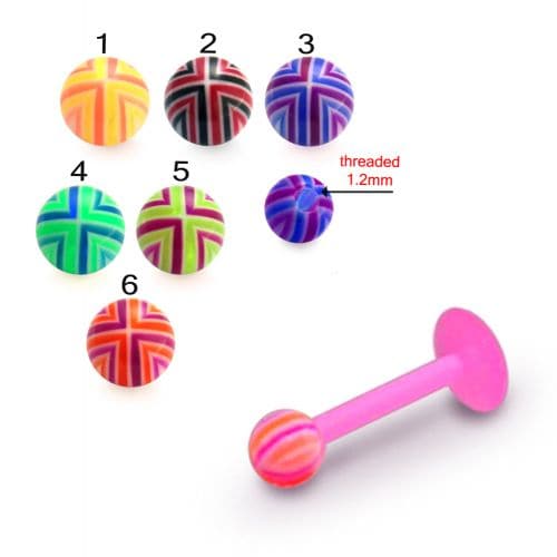 Pink UV Labret with Checked UV Ball (Pack of 10) - Monster Piercing