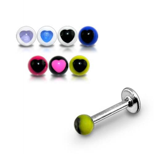 Steel Labret with Heart-End UV Ball (Pack of 10) - Monster Piercing