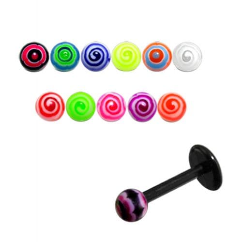 Black UV Labret with Spiral UV Ball (Pack of 10) - Monster Piercing