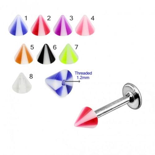 Steel Labret with 8 Striped UV Cone (Pack of 10) - Monster Piercing