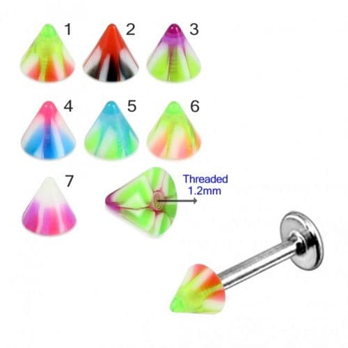 Steel Labret with Hippy Striped UV Cone (Pack of 10) - Monster Piercing