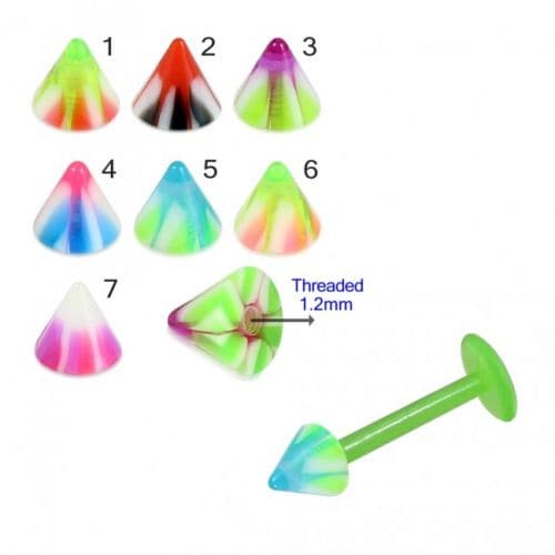 Green UV Labret with Hippy UV Cone (Pack of 10) - Monster Piercing