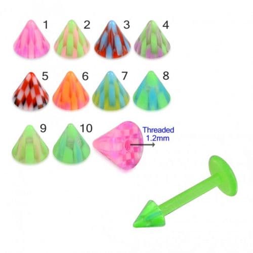 Green UV Labret with Checkers UV Cone (Pack of 10) - Monster Piercing