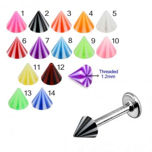 Steel Labret with Circus Cone Neon UV Cone (Pack of 10) - Monster Piercing