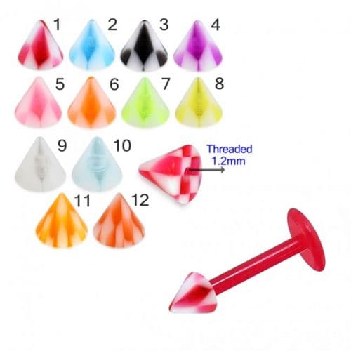 Red UV Labret with Checks UV Cone (Pack of 10) - Monster Piercing