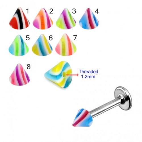 Steel Labret with Multi Striped UV Cone (Pack of 10) - Monster Piercing