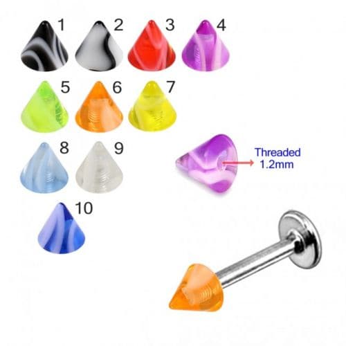 Steel Labret with Plain & Striped UV Cone (Pack of 10) - Monster Piercing