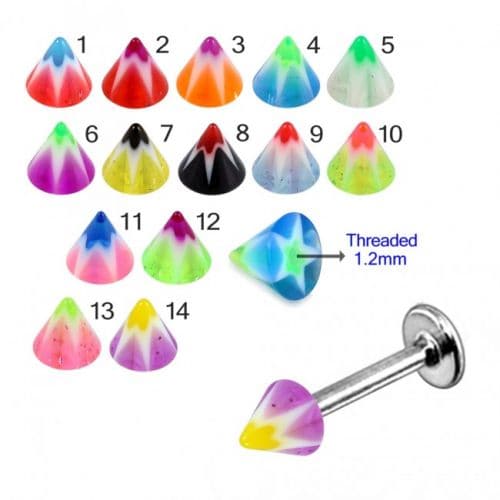 Steel Labret with Neon Starshine UV Cone (Pack of 10) - Monster Piercing