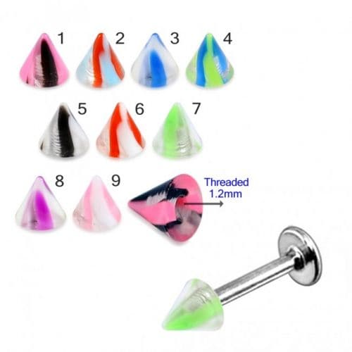 Steel Labret with White & Colour UV Cone (Pack of 10) - Monster Piercing