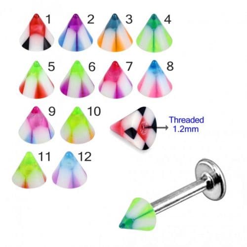 Steel Labret with Pastel Check UV Cone (Pack of 10) - Monster Piercing