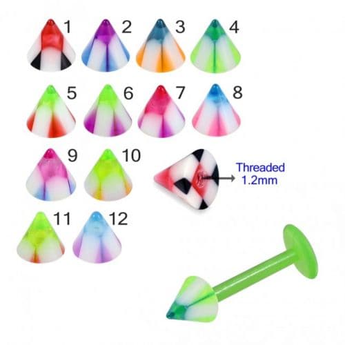 Green UV Labret with Hippy Top UV Cone (Pack of 10) - Monster Piercing