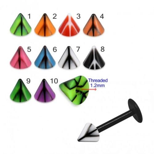 Black UV Labret with Peace Sign UV Cone (Pack of 10) - Monster Piercing