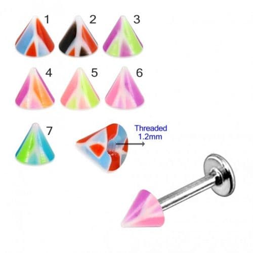 Steel Labret with Pastel Striped UV Cone (Pack of 10) - Monster Piercing