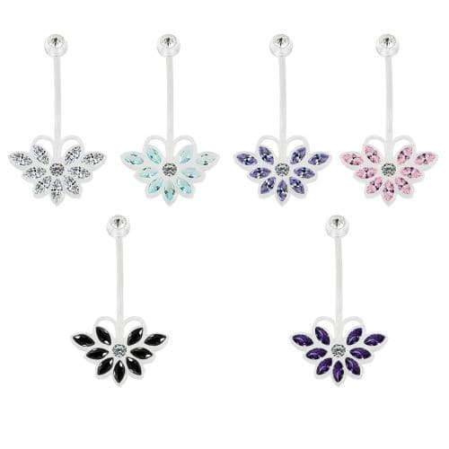 14G BioFlex Base CZ Jeweled Butterfly Navel Ring - Monster Piercing