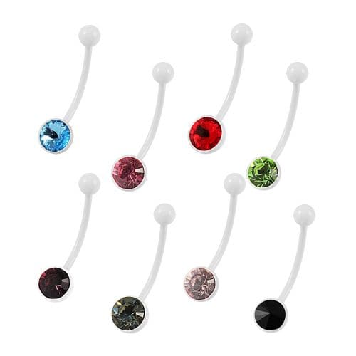 White Bio-Flex Base CZ Jewelled Navel Ring - Monster Piercing