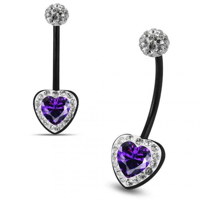 Crystals Jewelled Purple Heart Belly Ring - Monster Piercing