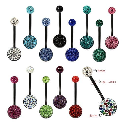 Black Bio-Flex with Crystal Ferido Top Ball Belly Ring - Monster Piercing