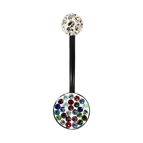 Black Bio-Flex with Crystal Ferido Top Ball Belly Ring - Monster Piercing