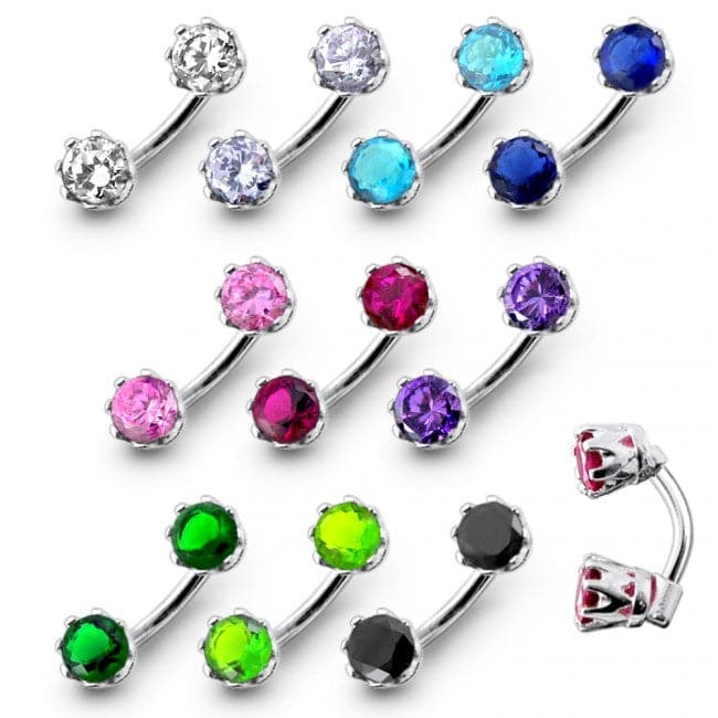 Jewelled Duo Stones Spinal Belly Button Ring - Monster Piercing