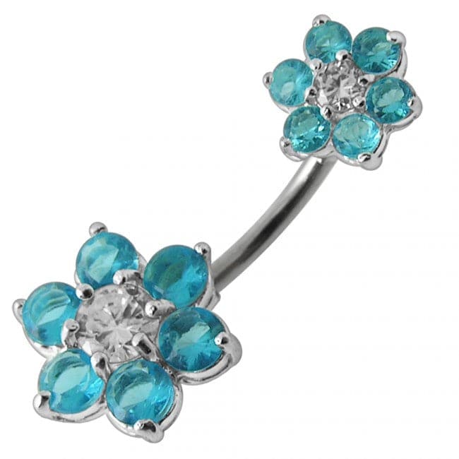 Jewelled Flower Pair Spinal Belly Button Ring - Monster Piercing