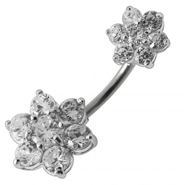 Jewelled Flower Pair Spinal Belly Button Ring - Monster Piercing