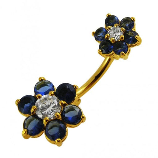 Jewelled Flower Pair Spinal Belly Button Ring - Monster Piercing