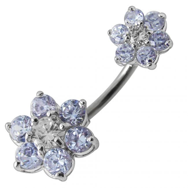 Jewelled Flower Pair Spinal Belly Button Ring - Monster Piercing