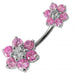 Jewelled Flower Pair Spinal Belly Button Ring - Monster Piercing