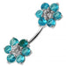 Jewelled Twin Flowers Spinal Belly Button Ring - Monster Piercing