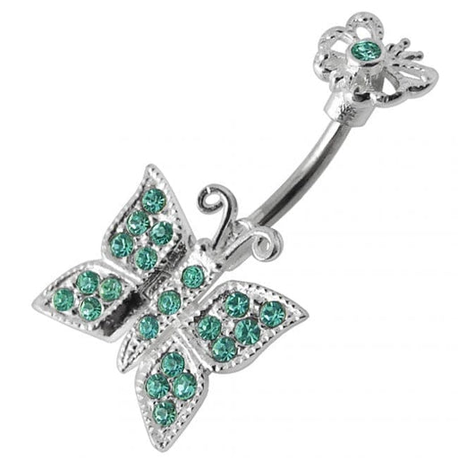 Jewelled Butterflies Spinal Belly Button Ring - Monster Piercing