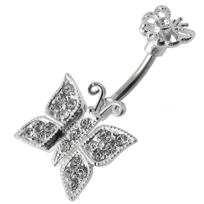 Jewelled Butterflies Spinal Belly Button Ring - Monster Piercing