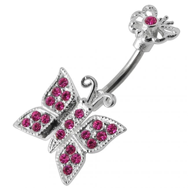 Jewelled Butterflies Spinal Belly Button Ring - Monster Piercing