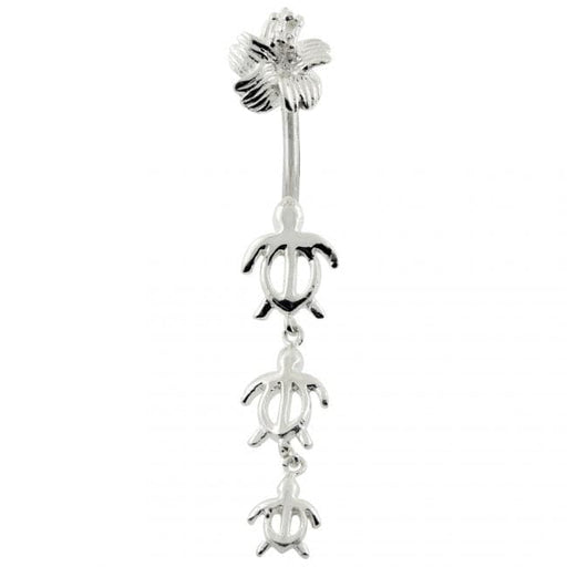 Dangling Turtles & Hibiscus Spinal Belly Button Ring - Monster Piercing