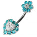 Jewelled Heart & Flower Spinal Belly Button Ring - Monster Piercing