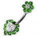 Jewelled Heart & Flower Spinal Belly Button Ring - Monster Piercing