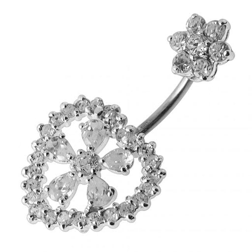 Jewelled Heart Flower Spinal Belly Button Bar - Monster Piercing