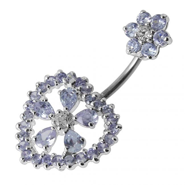 Jewelled Heart Flower Spinal Belly Button Bar - Monster Piercing