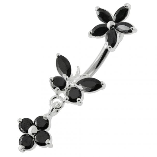 Jewelled Butterfly Dangling Flower Spinal Ring - Monster Piercing