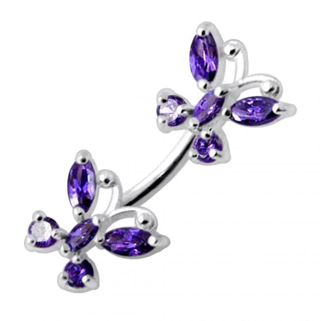 Jewelled Butterflies Spinal Belly Ring - Monster Piercing