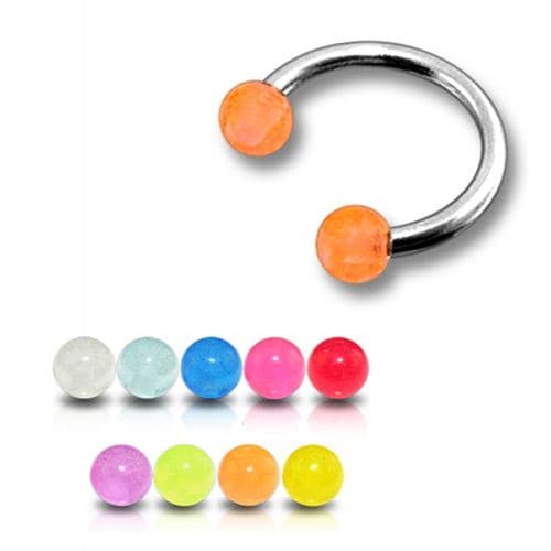 Steel Circular Barbells with Orange UV Balls Body Jewelry (Pack of 10) - Monster Piercing